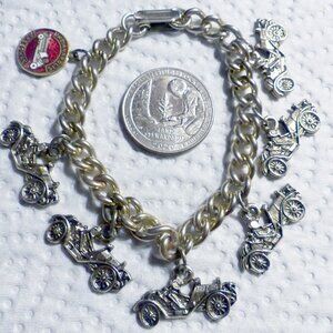 Rare HTF Indianapolis 500 Silver Tone 60s Heavy Chain Cha Cha Charm Bracelet